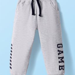 Babyhug Terry Knit Full Length Lounge Pants With Game Text Print -Grey-image-82