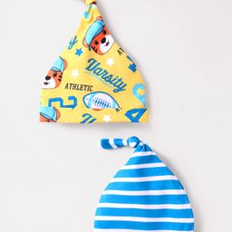 Babyhug Interlock Knit Striped & Tiger Print Caps Pack Of 2 - Blue & Yellow-picture-20