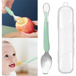 Tony Stark Baby Double Side Head 2 in 1 Silicone Food Spoon, Stainless Steel Fruit Scraper for Baby & Toddler, Fruit Scraping & Feeding Spoons with Travel Case (Pack of 1 - Multi Color)-11