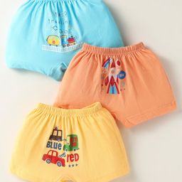Bodycare Cotton Knit Boxers With Text Print Pack Of 3 - Light Blue Orange & Yellow-image-83