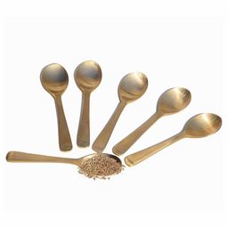 HAZEL Brass Masala Spoon Set of 6|Tea Spoons Set of 6|Small Spoons for Spice Jars|Matt Finish Brass Spoon-picture-36