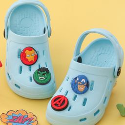 Marvel by Yellow Bee Solid Perforated Avengers Clogs With Iron Man Hulk & Captain America Charms - Light Blue-image-91