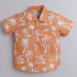 Aww Hunnie Half Sleeves Palm Trees Printed Shirt - Orange-image-29