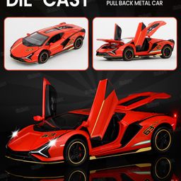 Fiddlerz Die-Cast Car Toy 1:32 Scale with Pull Back Action Openable Doors LED Lights Realistic Sound Sports Premium Collectible Model Metal Car for Kids and Adults (Orange)-image-60
