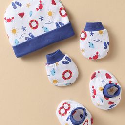Ben Benny Interlock Knit Cap Mittens & Booties Set With Beach Theme Print Navy Blue & White - Diameter 10 cm-picture-21
