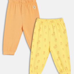 MINI KLUB Cotton Knit Pack Of 2 Solid & Vehicle Printed Pants - Yellow & Orange-picture-7