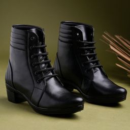 Shoetopia Solid Lace Up Boots - Black-image-75