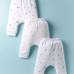 Simply Interlock Knit Full Length Dino & Space Theme Printed Diaper Leggings Pack of 3 - White-picture-16