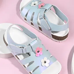 Briskers Floral Applique Detailed Velcro Closure Sandals - Sky Blue-picture-0
