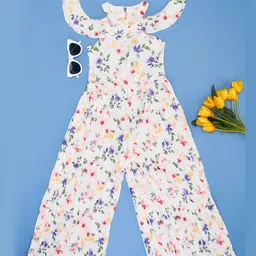 Pantaloons Junior Woven Cold Shoulder Floral Printed Jumpsuit - White-picture-15