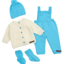 The Original Knit Knit Cable Knit Designed Dungaree With Full Sleeves Sweater Cap & Socks Set - White-picture-8