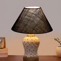 Aura Blue Traditional Frustum Shaped Wooden & Mosaic Glass Table Lamp-9