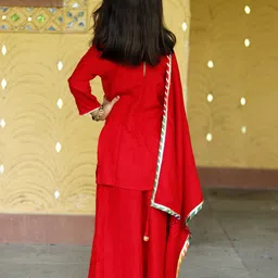 Thread & Button Girls Printed Regular Kurta with Palazzos & With Dupatta image 3