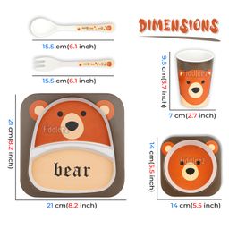 Fiddlerz Bamboo Tableware Baby Dinning Set Bear Print Pack of 5 - Multicolor image 3