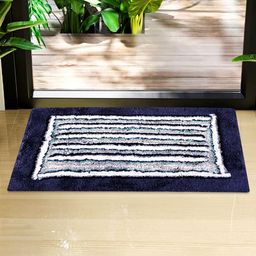 Kuber Industries Blue & White Striped Rectangular Stain Resistant Dust Trapper Doormat-40
