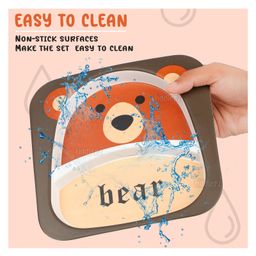 Fiddlerz Bamboo Tableware Baby Dinning Set Bear Print Pack of 5 - Multicolor image 4