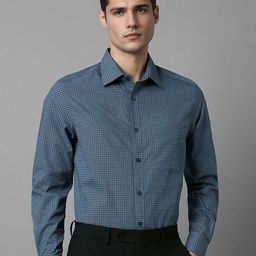 Louis Philippe Men Micro Checked Spread Collar Pure Cotton Formal Shirt-image-55