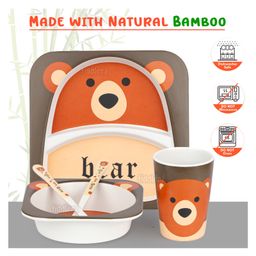 Fiddlerz Bamboo Tableware Baby Dinning Set Bear Print Pack of 5 - Multicolor image 5