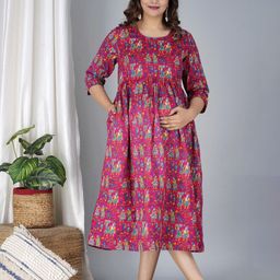 TANISHA Floral Print Maternity Empire Midi Dress-image-96