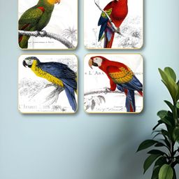 Myntra Elegant Homes Red & Yellow 4 Piece Wood Birds and Animals Wall Paintings-15