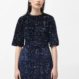 RAREISM Blue Polyester Embellished Three-Quarter Sleeves Dress-image-71