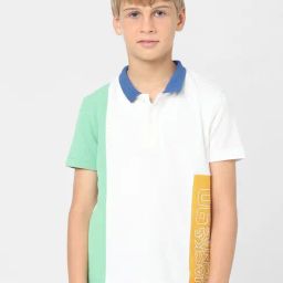Jack & Jones Junior White & Green Color Block Polo T-Shirt-image-53