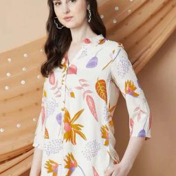 Melange By Lifestyle Off White Regular Fit Floral Print Shirt-image-56
