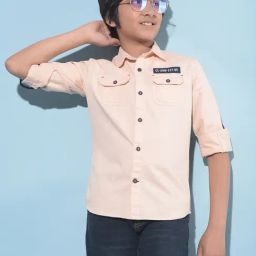 Crimsoune Club Kids Peach Solid Full Sleeves Shirt-image-23