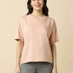 Allen Solly Peach Cotton Regular Fit T-Shirt-image-6