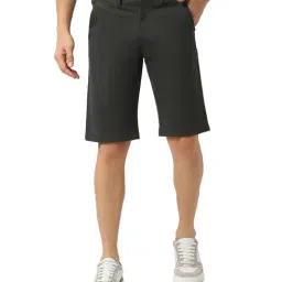Peter England Dark Green Solid Mid Rise Bermuda Shorts-picture-39