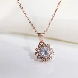 GIVA 92.5 Sterling Silver Rose Gold-Plated Sun Flower Pendant with Link Chain-image-27