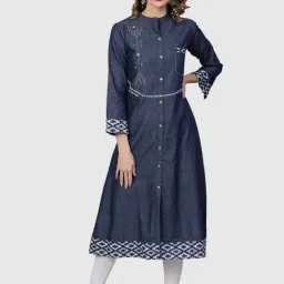 YASH GALLERY Blue Embroidered A Line Kurta-image-21