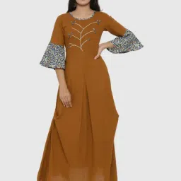 YASH GALLERY Brown Embroidered A Line Kurta-image-50