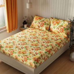 BIANCA Lopez Yellow & Orange Cotton 120 TC Kopa Extra Smooth Double Bed Sheet With Pillow covers-image-26