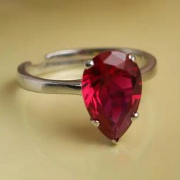 Clara 92.5 Sterling Silver Swiss Zirconia Blood Red Tear Drop Adjustable Ring-image-66