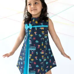 Campana Kids Navy Cotton Printed Dress-image-69