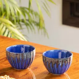 ExclusiveLane Reef Blue Ceramic Serving Bowl (0.25 L) - Set of 2-12