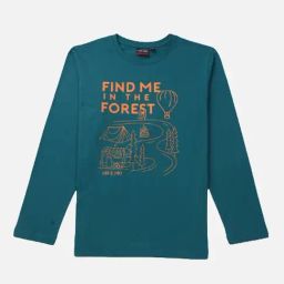 Gini & Jony Kids Green Cotton Printed Full Sleeves T-Shirt-image-18
