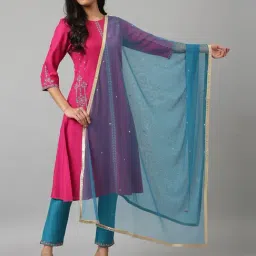 W Blue Plain Dupatta-1