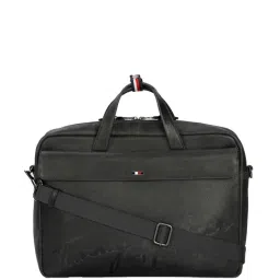 Tommy Hilfiger Navy Leather Large Laptop Messenger Bag-image-30