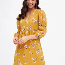 Kibo Yellow Georgette Print Mini Dress-image-11