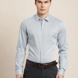 Turtle Grey Cotton Slim Fit Printed Shirt-picture-44