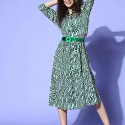 Melon by PlusS White & Green Printed A-Line Dress-image-90