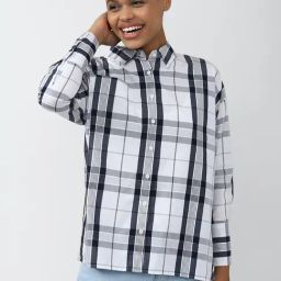Forever 21 White & Grey Cotton Checks Shirt-image-73