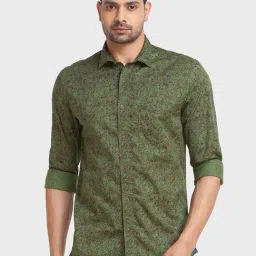ColorPlus Green Cotton Tailored Fit Printed Shirt-image-98