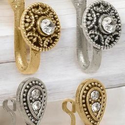 OOMPH Set of 4 Antique Gold & Oxidised Silver Nose Pin Non-Piercing For Women-43