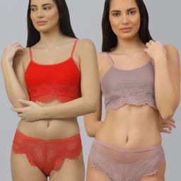 AROUSY Red & Purple Self Pattern Bra Panty Set - Pack Of 2-17