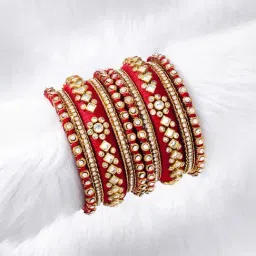 Peora Velvet Matching Fancy Silk Thread Red White Chuda/Chura Bangle Set(Size 2.8)-image-56