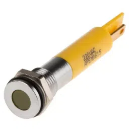 RS PRO Yellow Panel Mount Indicator 220V AC, Mounting Hole Size 8 mm, IP Rating IP67, Model No 8462908-32