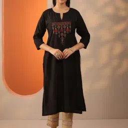 Libas Black Straight Fit Embroidered Kurta-picture-2